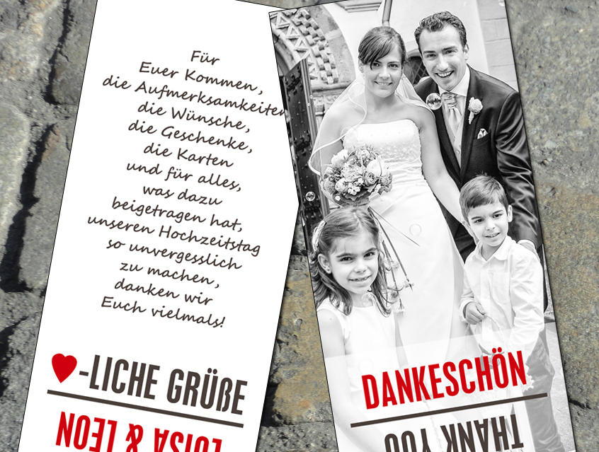 no. 7125 - Dankeskarte Hochzeit Danksagung Danke an Gäste Hochzeitskarte Puzzle Papeterie Hochzeitspapeterie rot weiß schwarz Puzzleteile Passt perfekt