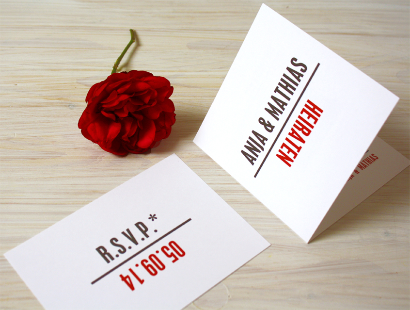 no. 7134 - Einladung Hochzeit Hochzeitseinladung Hochzeitskarte Karte Papeterie Hochzeitspapeterie weiss rot alle Farben Wunschfarbe