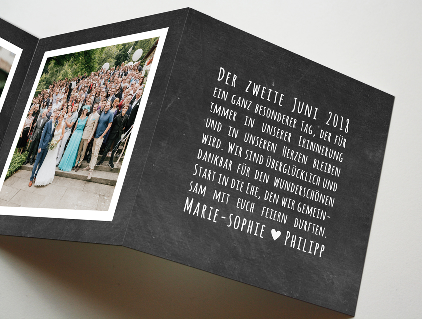 no. 7139 - Danksagung Hochzeit Leporello weiß edel exklusiv Dankeskarte Dank an Gäste Hochzeitskarte Schrift modern