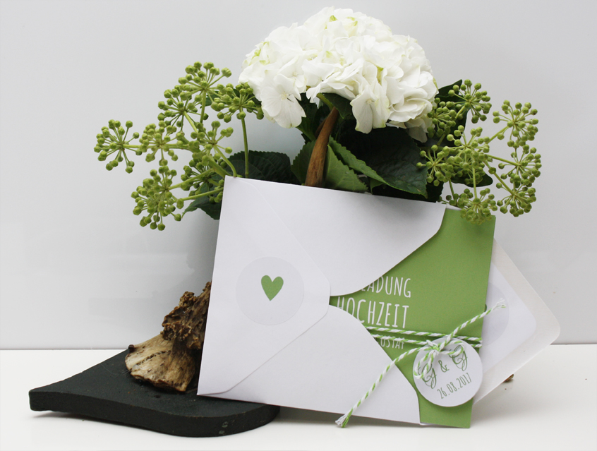 no. 7139 - Einladung Hochzeit Hochzeitseinladung Hochzeitskarte grün Greenery weiß weiss Schrift modern