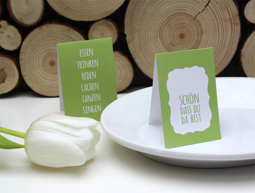 no. 7139 - Tischkärtchen hochkant Label Hochzeit Menü grün Greenery weiß weiss Schrift modern