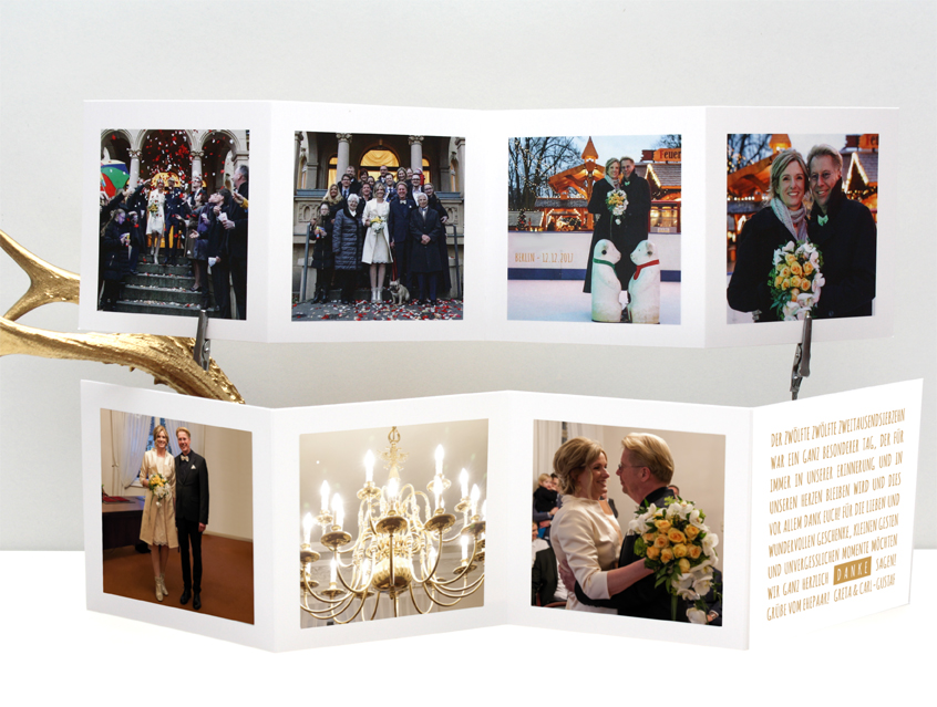 no. 7139 - Danksagung Hochzeit Leporello gold weiß edel exklusiv Dankeskarte Dank an Gäste Hochzeitskarte Schrift modern