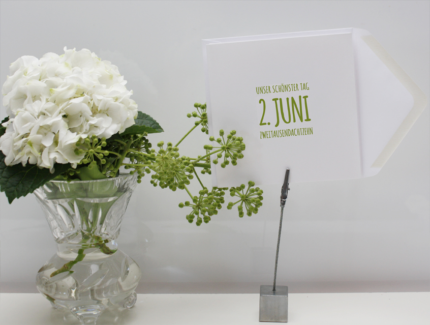 no. 7139 - Einladung Hochzeit Hochzeitseinladung Hochzeitskarte grün Greenery weiß weiss Schrift modern