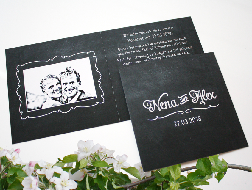 no. 7142 - Einladung Hochzeit Hochzeitseinladung Hochzeitskarte chalkboard Kreide Tafel natur Naturkarton Kraftpapier Kraft Karton beige schwarzSchriften Typo