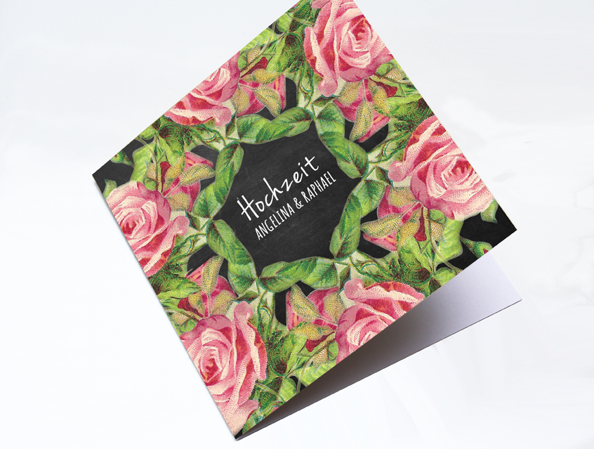 no. 7143 - Einladung Hochzeit Hochzeitseinladung Hochzeitskarte chalkboard Kreide Tafel Rosen roses schwarz rosa vanille Vintage